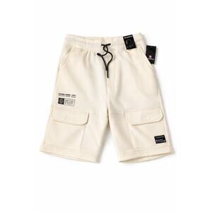 Southpole Cargo Fleece Shorts Men M Cream Tech Streetwear Drawstring Athleisure